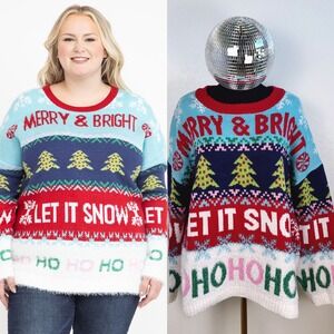 33 DEGREES Ugly Christmas Sweater | Women's Large, Merry and Bright, Let It Snow